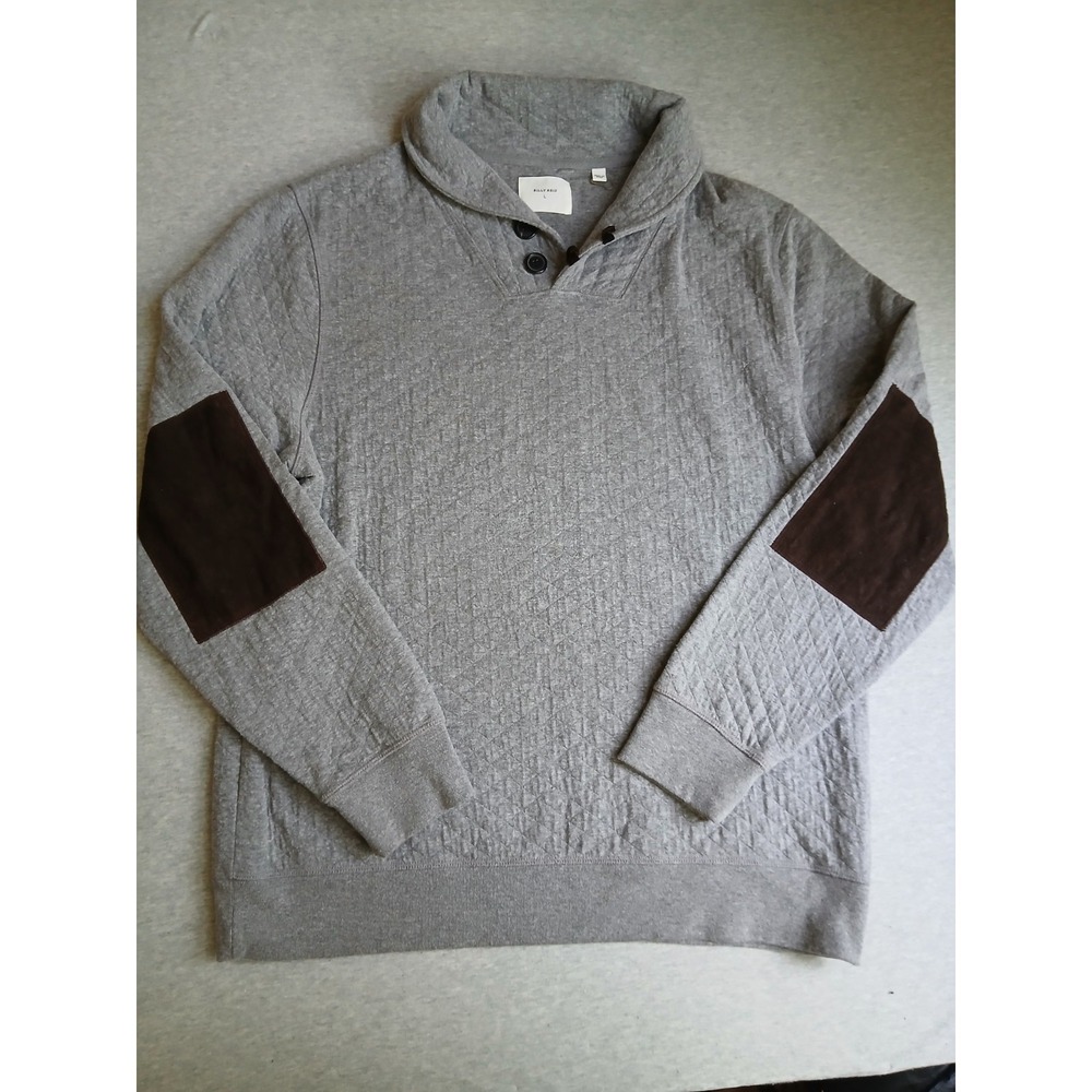 Billy Reid Sweater Large Quilted Shawl Collar Arm Patch Preppy Pullover